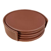 Sienna (Rustic) Brown Leather 4 Round Coaster Set w/ Holder